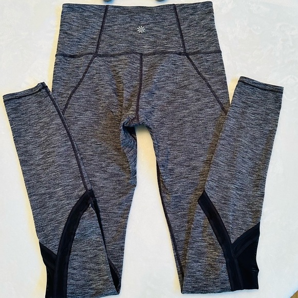 🌸Athleta Full-length High-rise Leggings w/Mesh, Size Small-Tall, Gray/Black - Picture 3 of 5